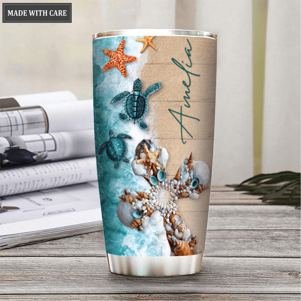 Seashell Cross Sea Turtles Surrounded By The Glory Personalized Tumbler