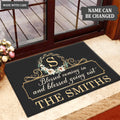 Printfamily L98 Elegant Vintage Monogram Collection Blessed Coming In Personalized Doormat