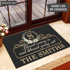 Printfamily L98 Elegant Vintage Monogram Collection Blessed Coming In Personalized Doormat
