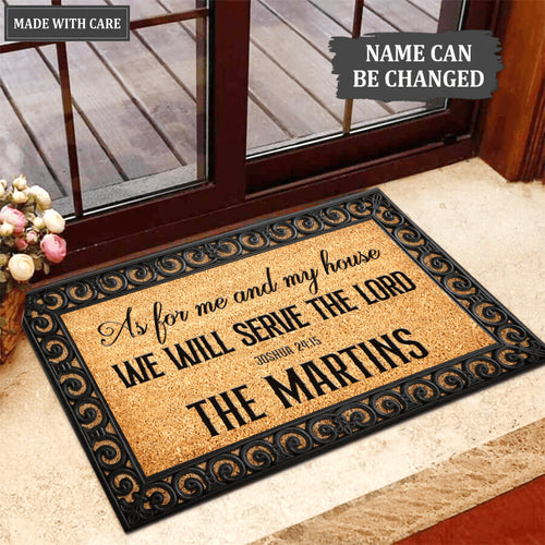Black Monogram Serve The Lord Personalized Tan Doormat