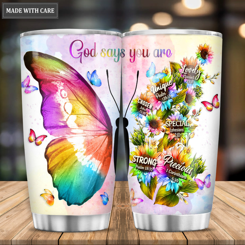 Rainbow Sunflower Butterfly God Says You Are Tumbler