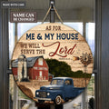 Red Barn Serve The Lord Personalized Wood Circle Sign