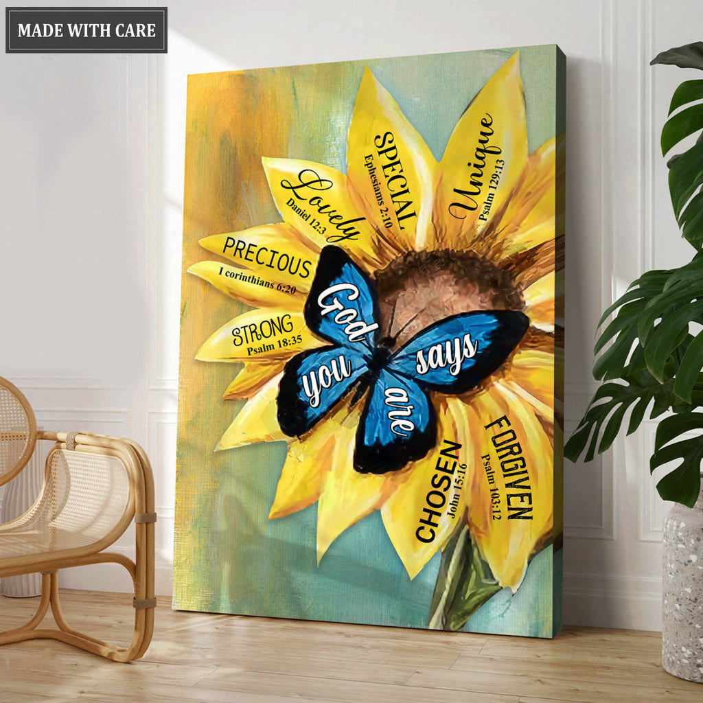 Butterfly and Sunflower God Says You Are Wall Art