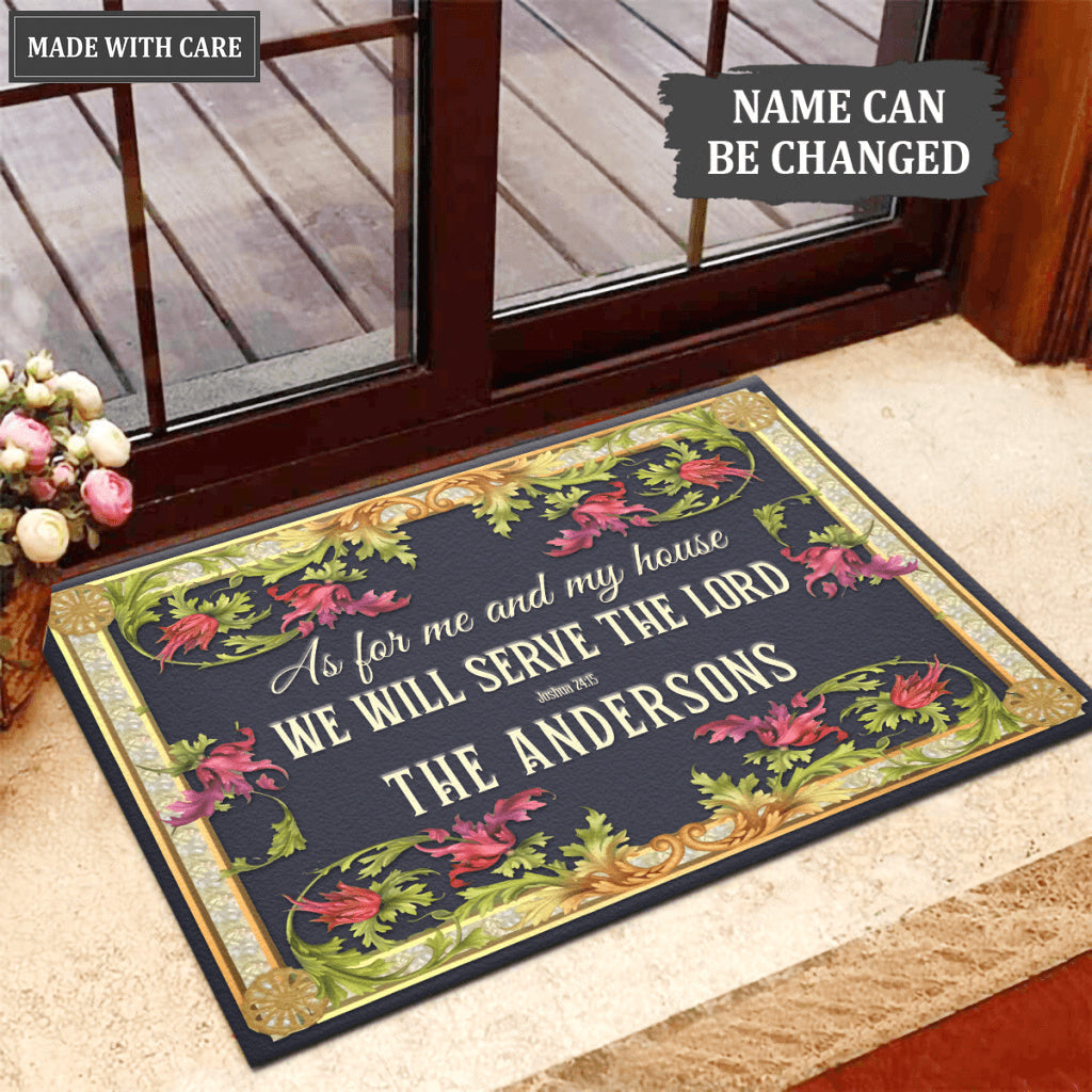 Vintage Floral Frame Serve The Lord Personalized Doormat