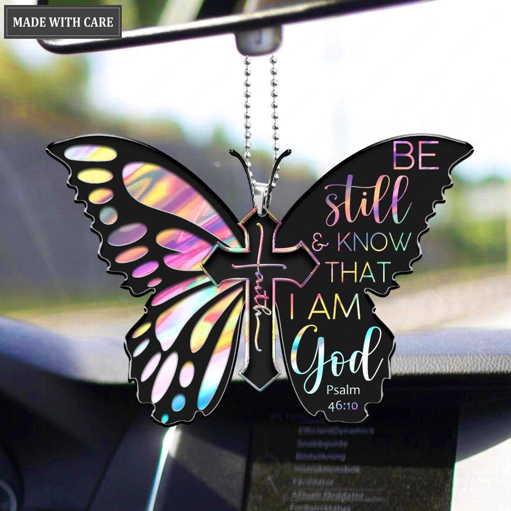 Hologram Butterfly Be Still And Know Wine Ornament