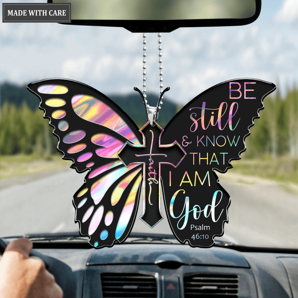 Hologram Butterfly Be Still And Know Wine Ornament
