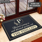 Luvingrace L164 Vintage Elegant Blessed Coming In Personalized Doormat