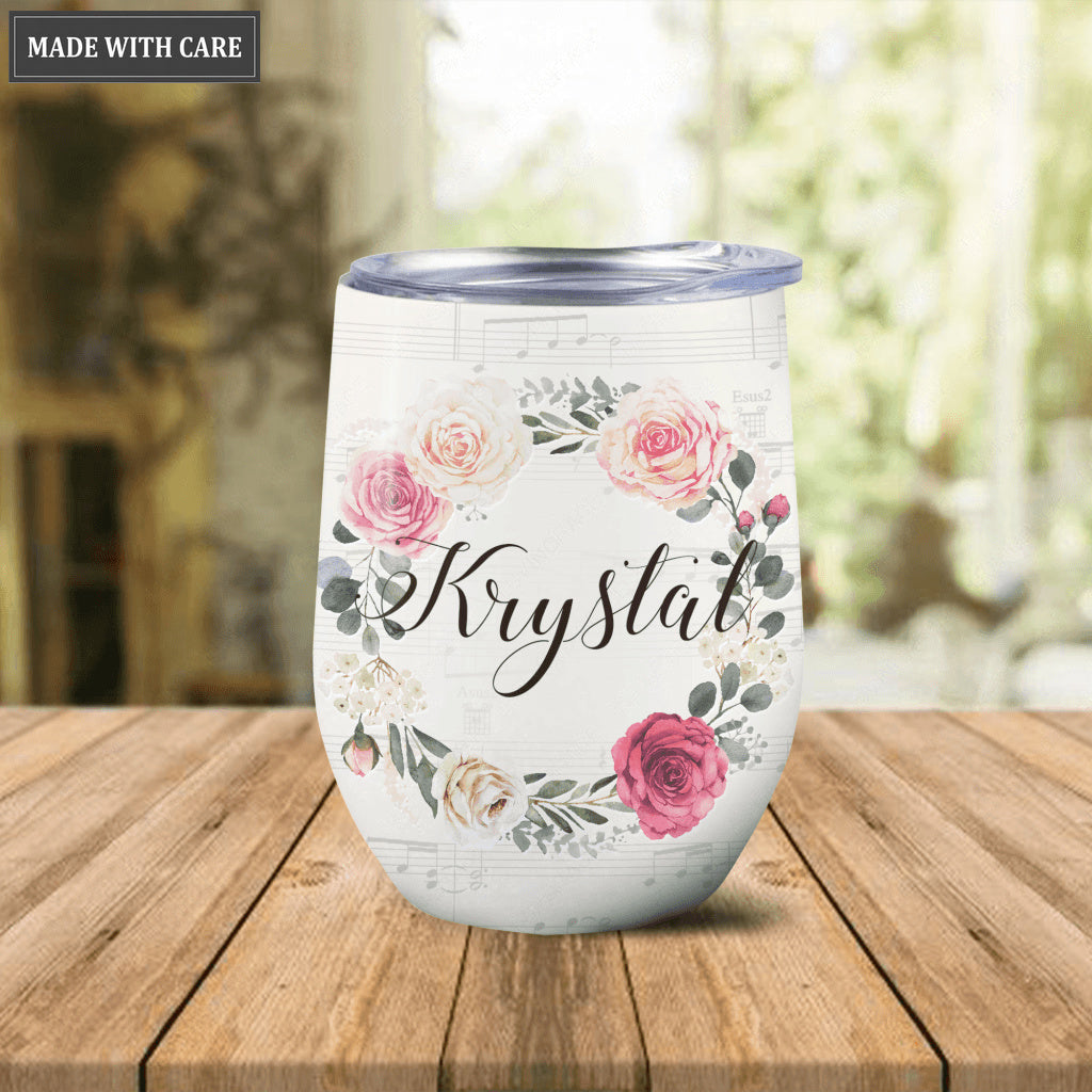 Personalized Floral Music Sheet Wine Tumbler