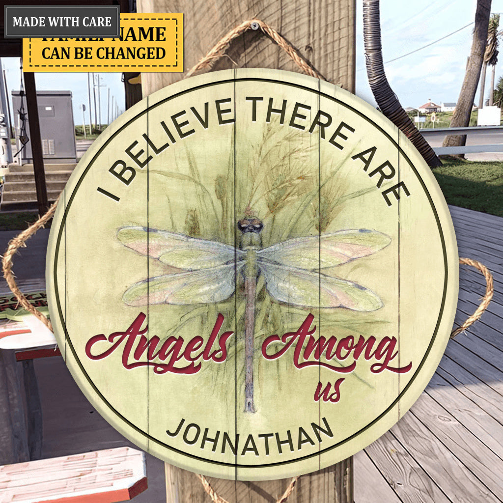 Personalized Dragonfly Angels Wood Circle Sign