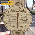 Personalized Couple God Blessed Dragonfly Wood Circle Sign
