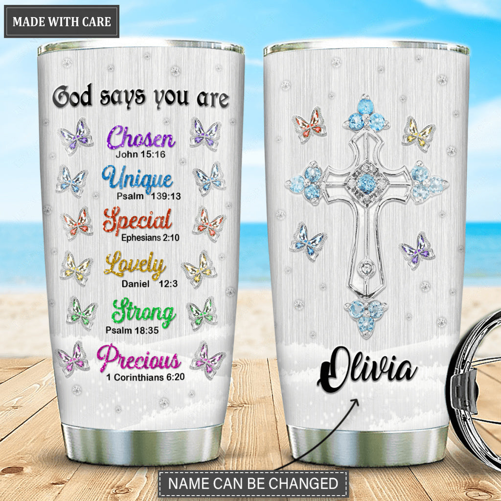 Crystal Butterflies God Says You Are Personalized Tumbler