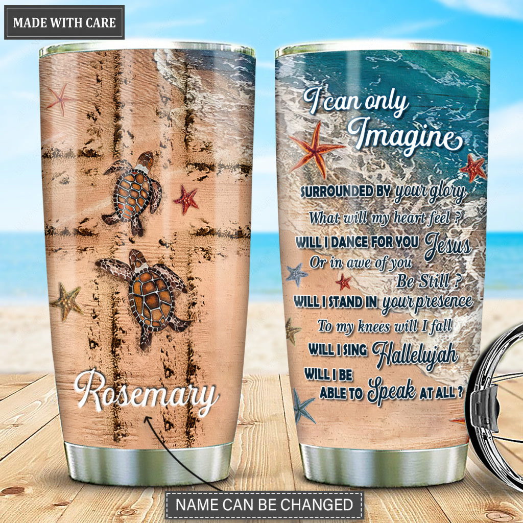 Personalized Beach With Cross Symbol Will I Stand In Your Presence Turtle Tumbler