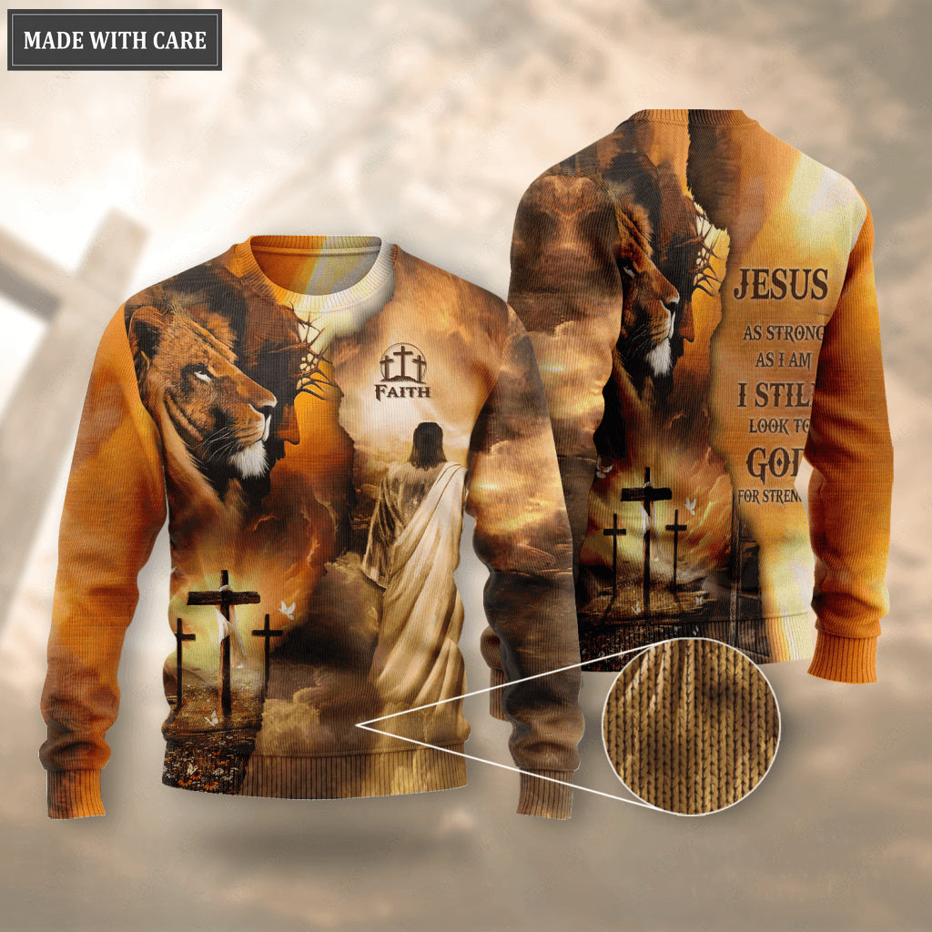 Faith Jesus Lion Cross As Strong As I Am Wool Sweatshirt