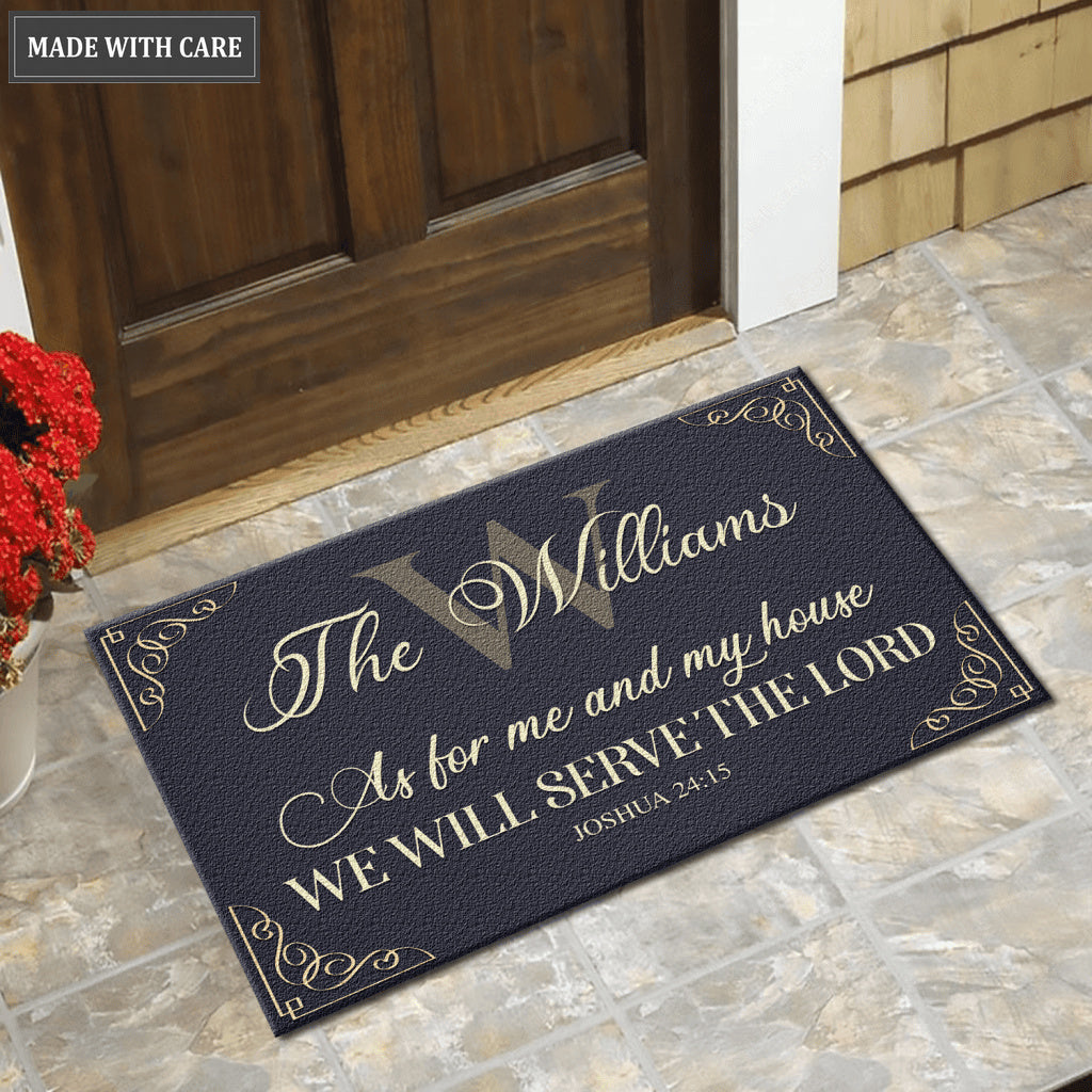 Elegant Custom Family Home Serve The Lord Personalized Doormat