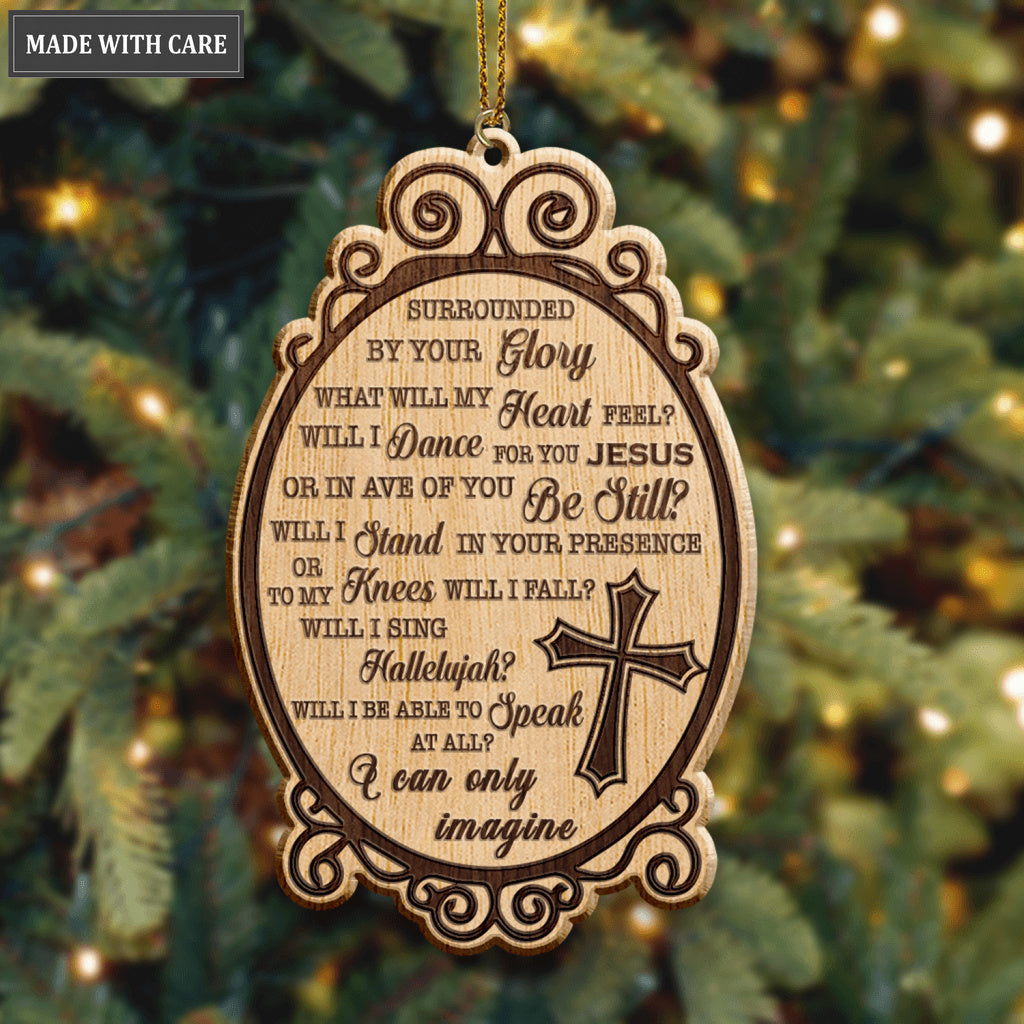 Vintage Mirror Cross I Can Only Imagine Wood Engraved Ornaments