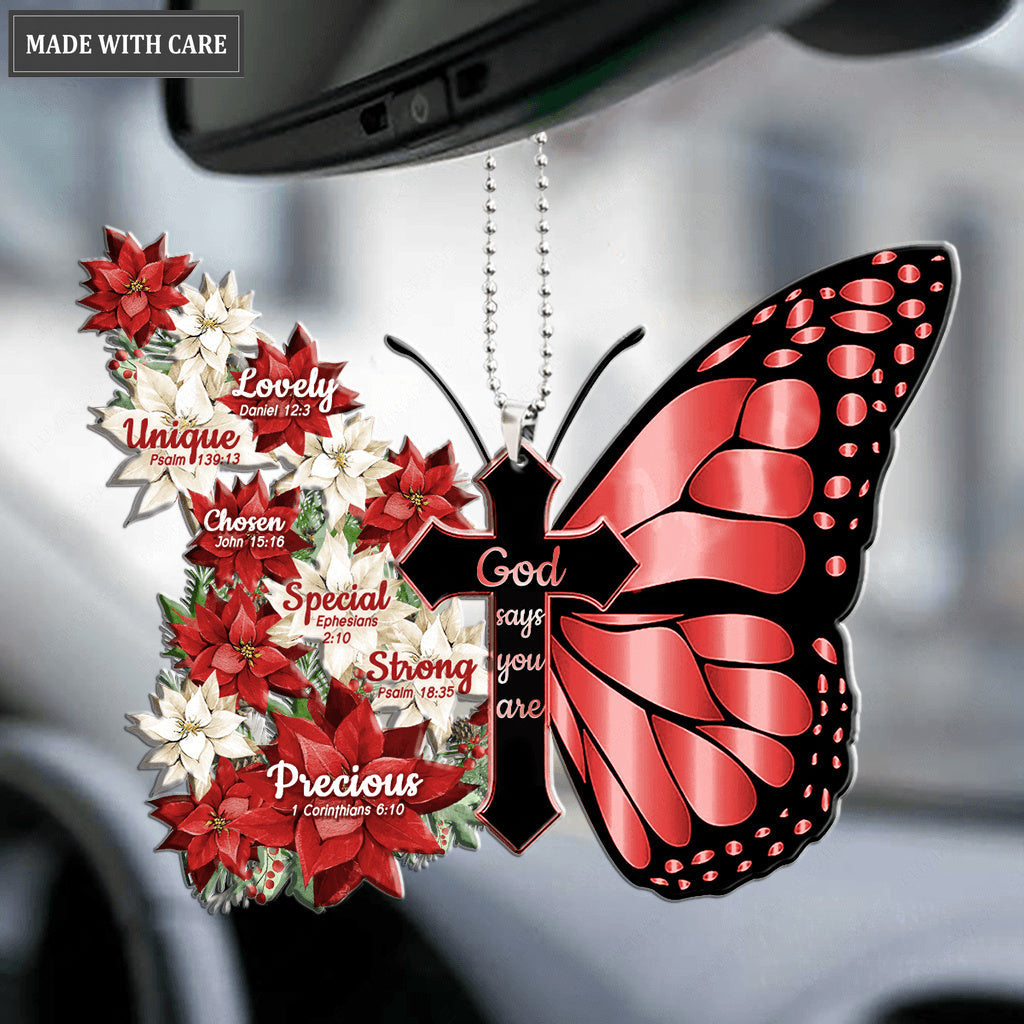 Poinsettia Butterfly Cross God Says You Are Ornament