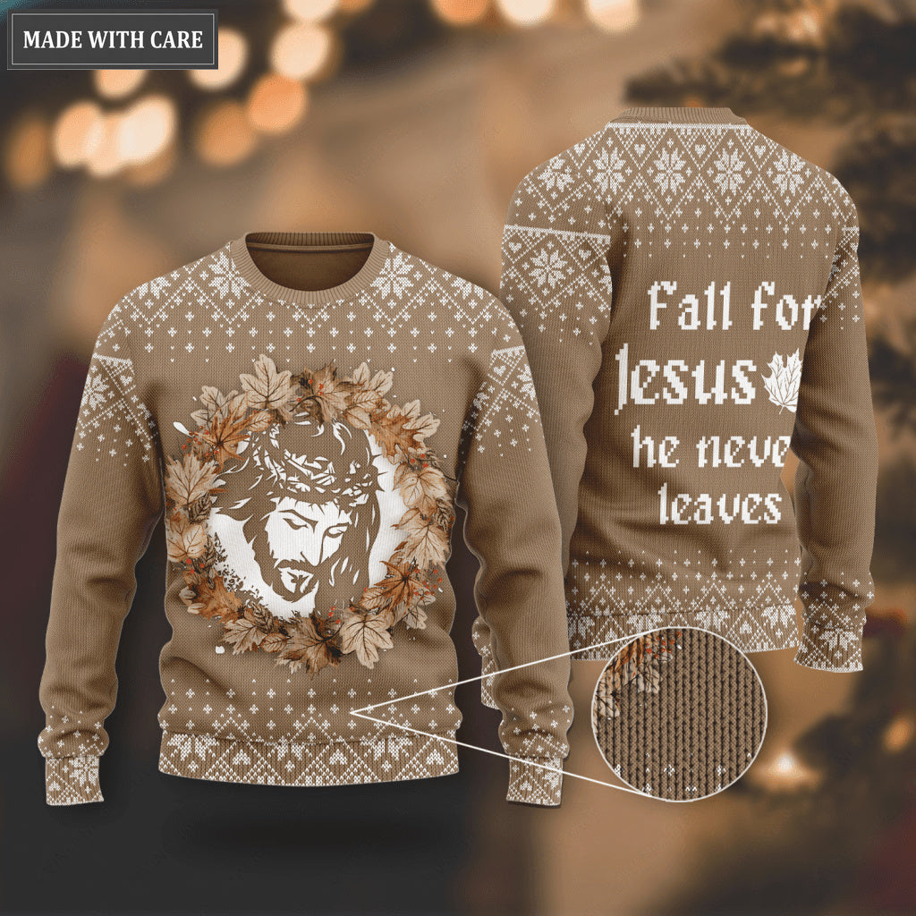 Christian Autumn Maple Flower Wool Knitted Pattern Ugly Sweater