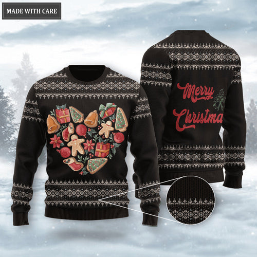 Christmas Heart Wool Knitted Pattern Ugly Sweater