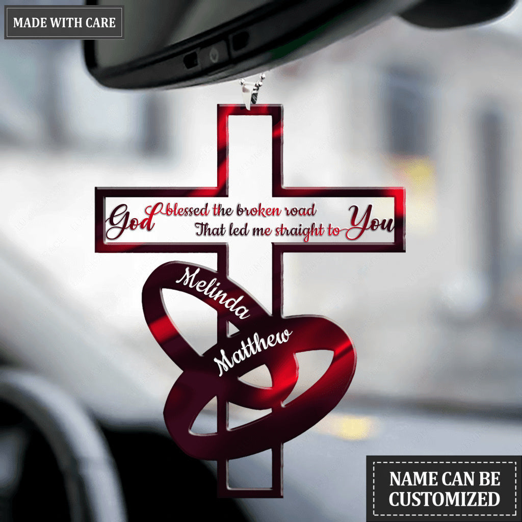 Couple Rings And Cross God Blessed Personalized Ornament