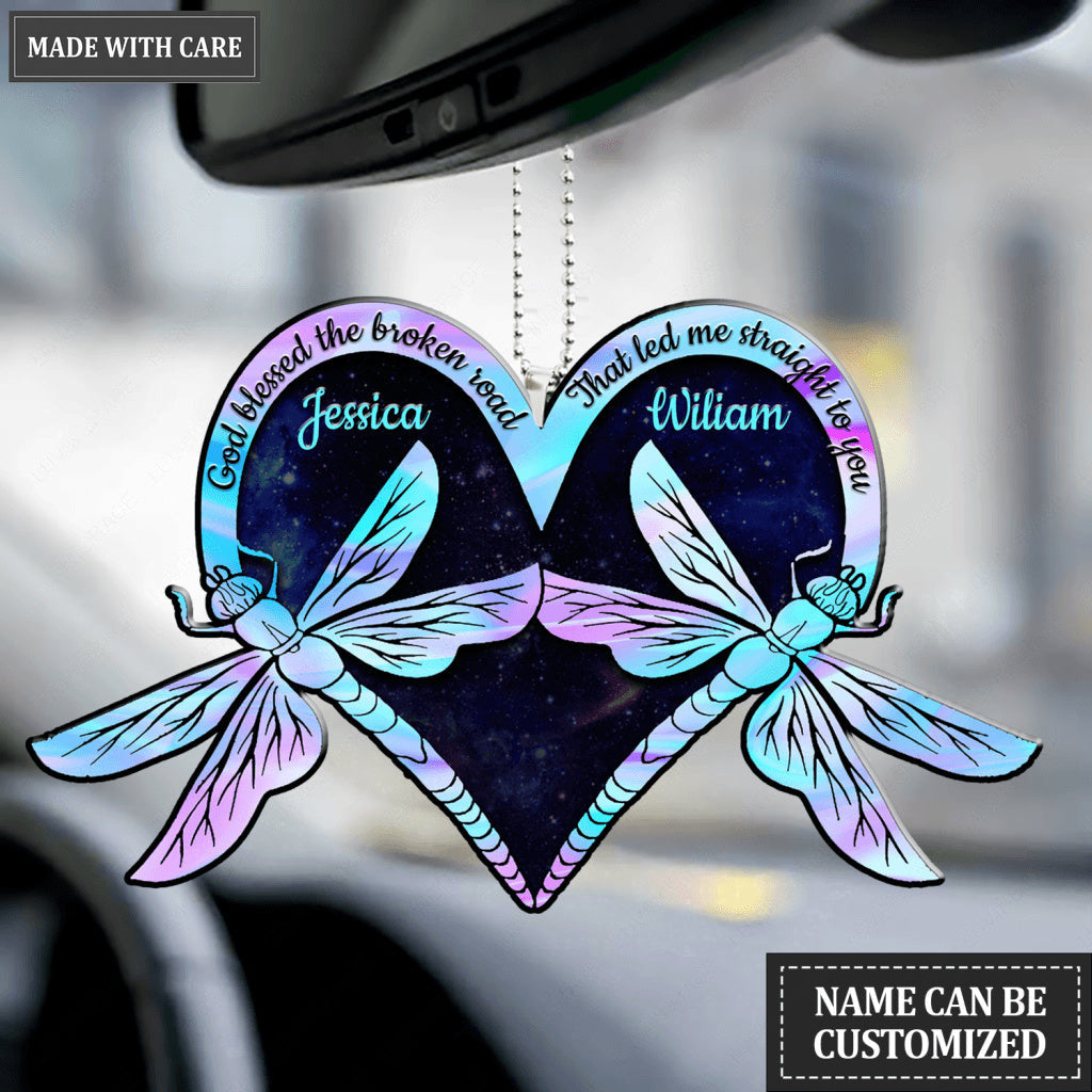 Dragonfly Couple Heart God Blessed Personalized Ornament