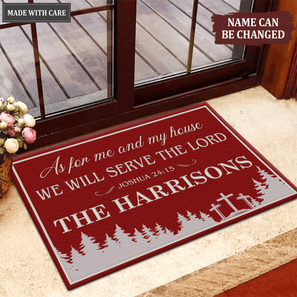 Christmas Pine Cross As For Me And My House Personalized Doormat