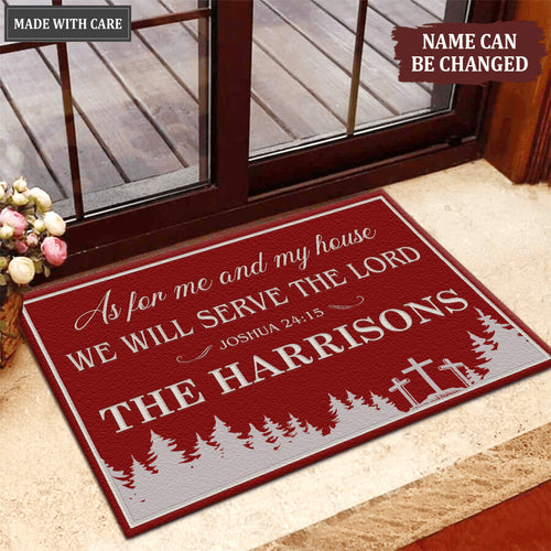 Christmas Pine Cross As For Me And My House Personalized Doormat