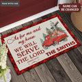 Christmas Red Tartan Truck Pine Cross As For Me And My House Personalized Doormat