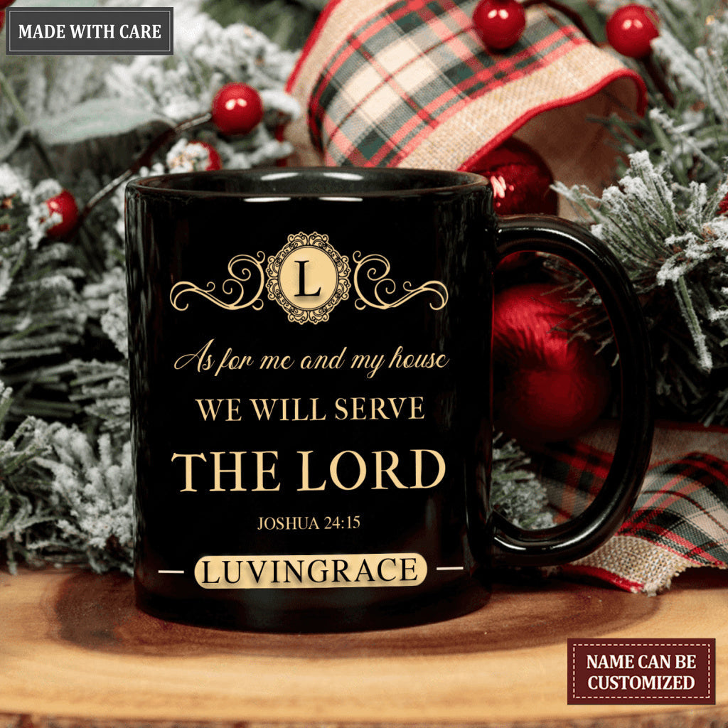 Vintage Elegant As For Me And My House Personalized Black Mug