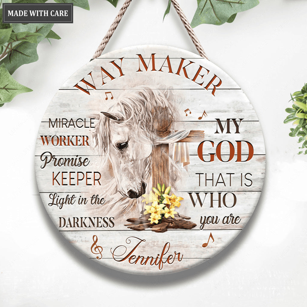 Personalized Horse And Cross Way Maker Wood Circle Sign