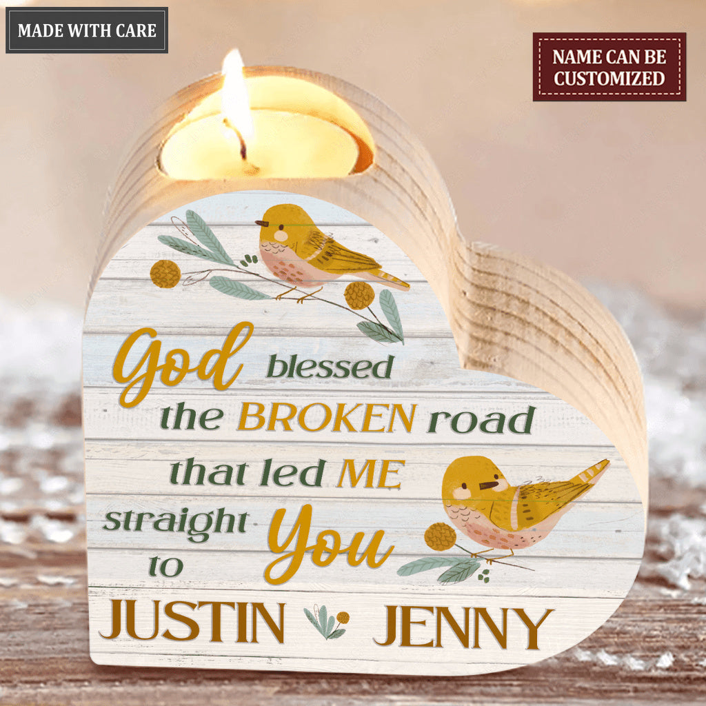 Bird Couple On Branch God Blessed Personalized Candle Holder