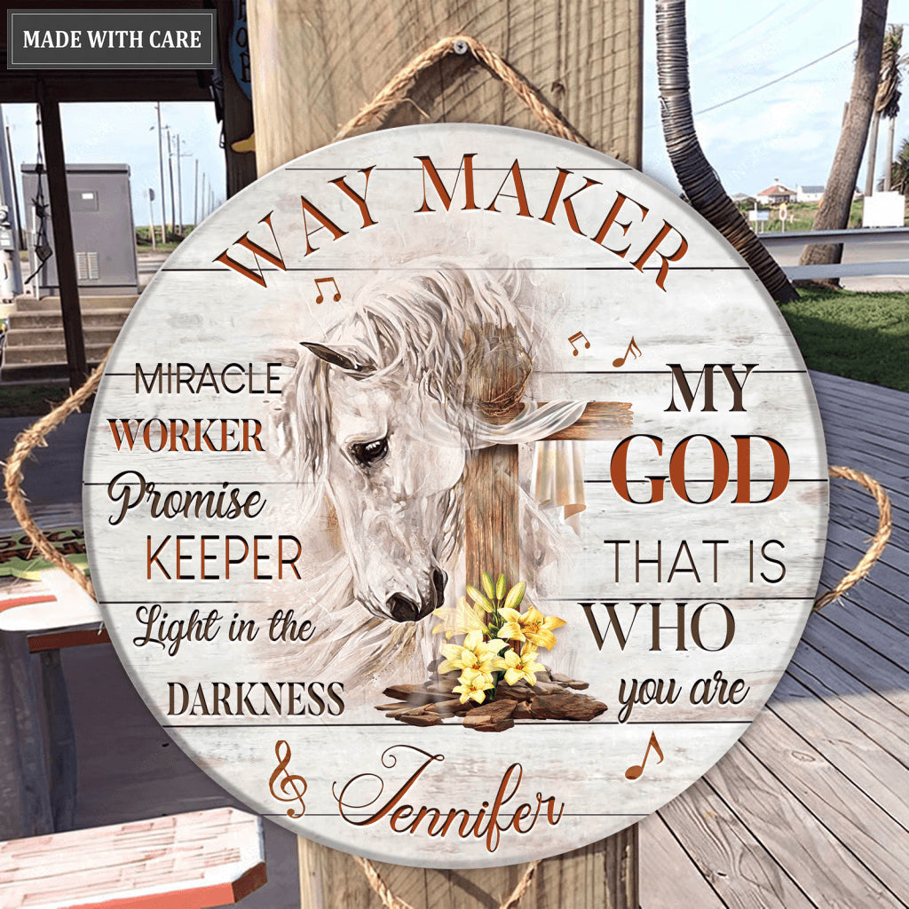Personalized Horse And Cross Way Maker Wood Circle Sign