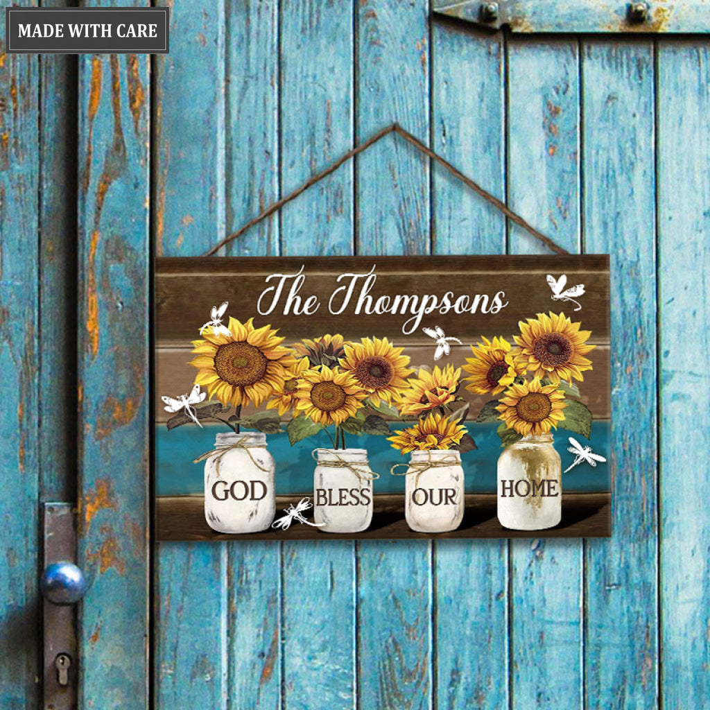 Personalized Bless Our Home Wood Rectangle Sign