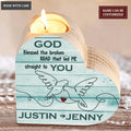 Blue Wood Dove Couple Line Art God Blessed Personalized Candle Holder