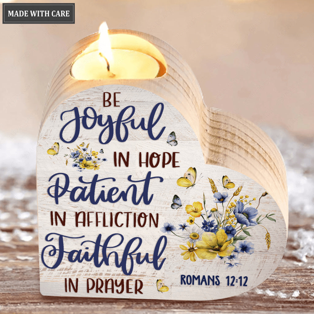 Blue Yellow Flower Butterfly Be Joyful In Hope Candle Holder