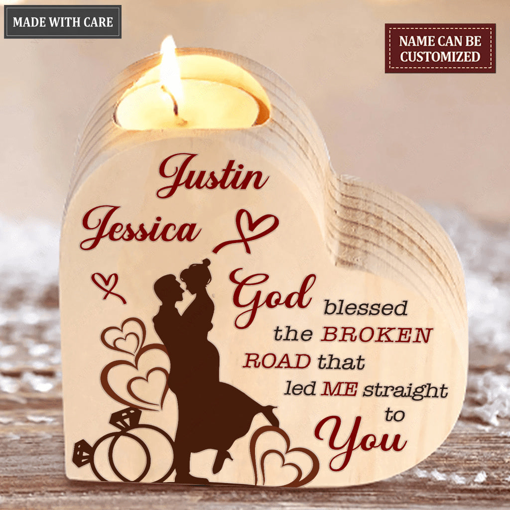 Heart And Rings Bride Groom God Blessed Personalized Candle Holder