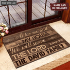 Old Wooden As For Me And My House Collection Family Name Personalized Doormat