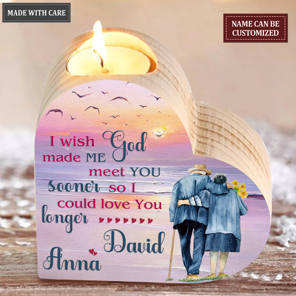 Sunset On Beach Old Couple God Blessed Personalized Candle Holder