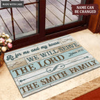 Vintage Old White Blue Wood As For Me And My House Collection Family Name Personalized Doormat