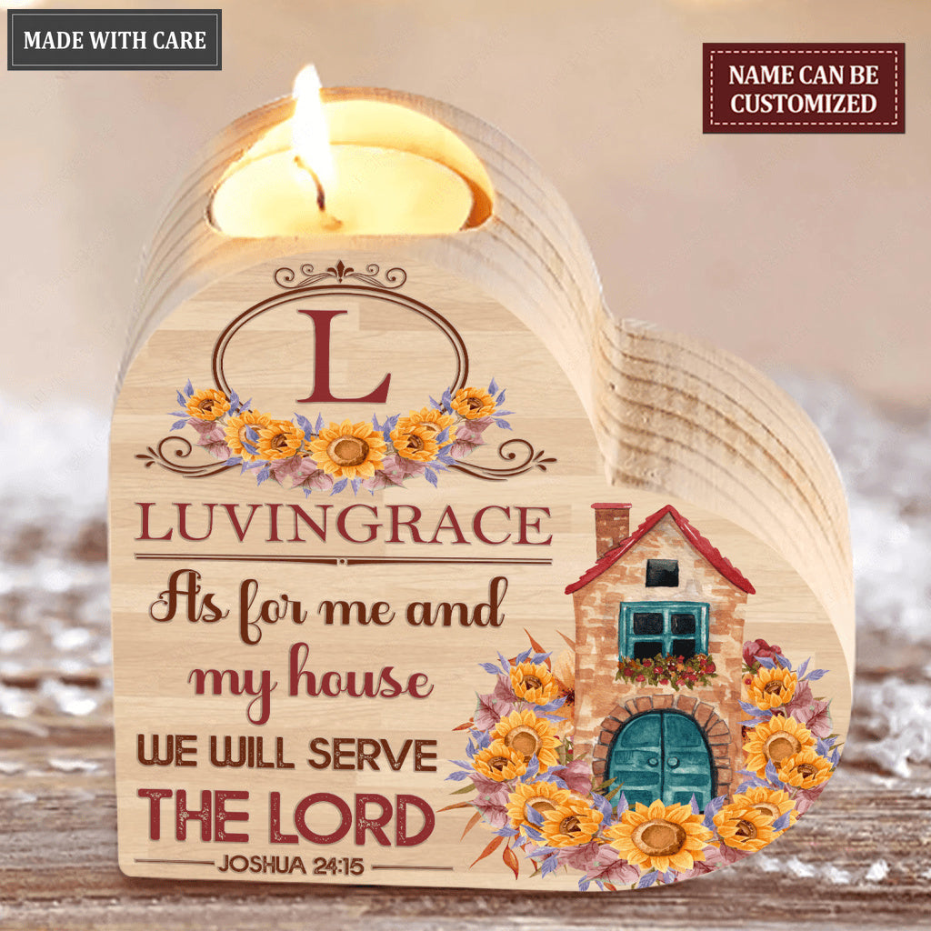 Vintage Sunflower House As For Me And My House Personalized Candle Holder
