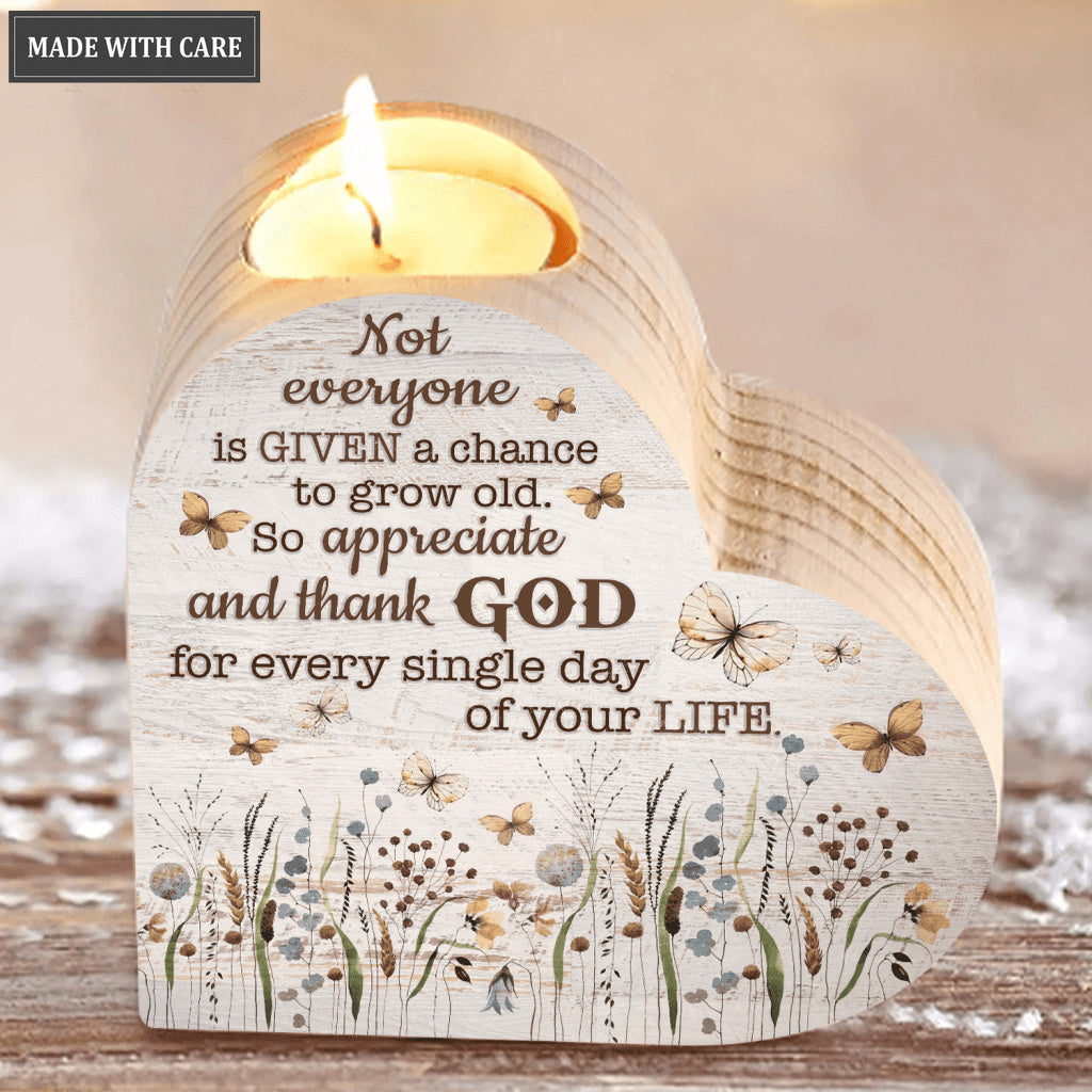 White Wood Vintage Wildflower Butterfly Thank God Every Day Candle Holder