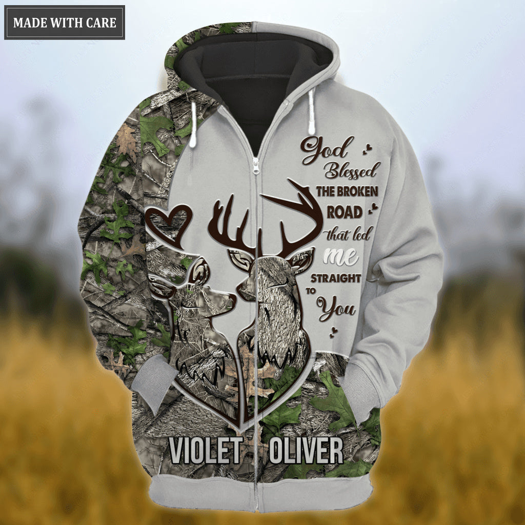 Personalized Buck And Doe Camo God Blessed Zipper Hoodie