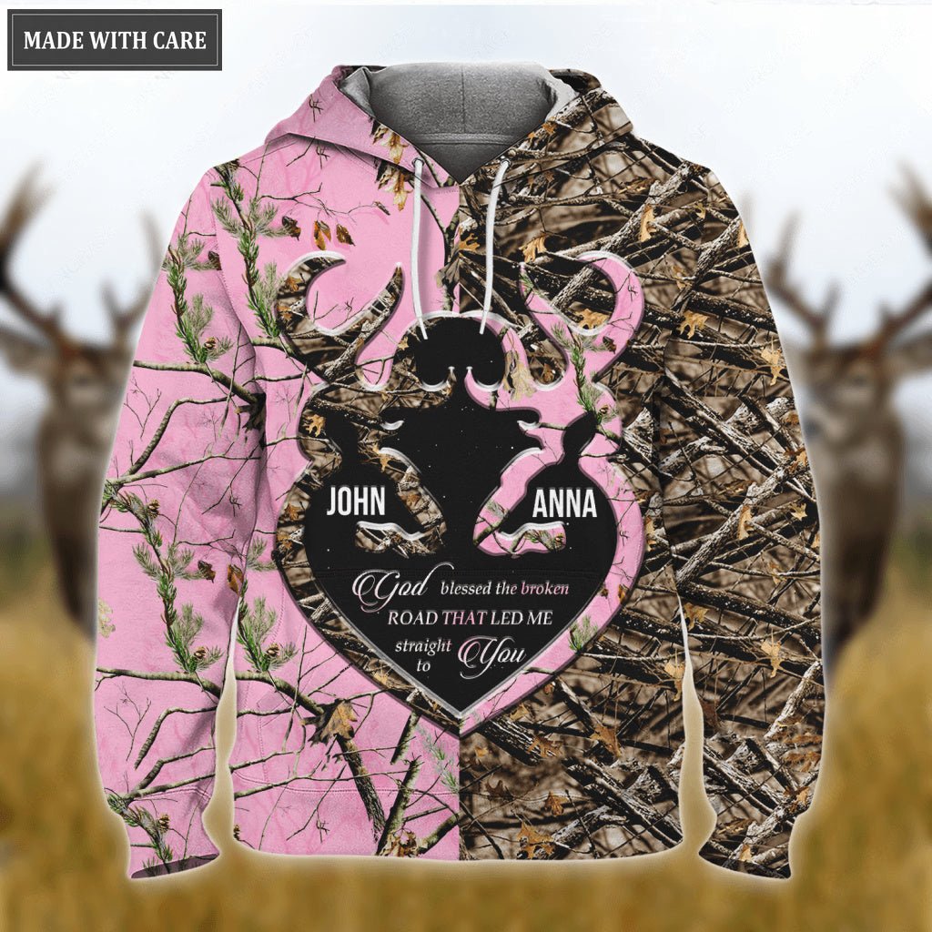 Personalized Buck And Doe Heart God Blessed Zipper Hoodie