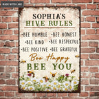 Hive Rules Farmhouse Bee Kind Personalized Metal Sign
