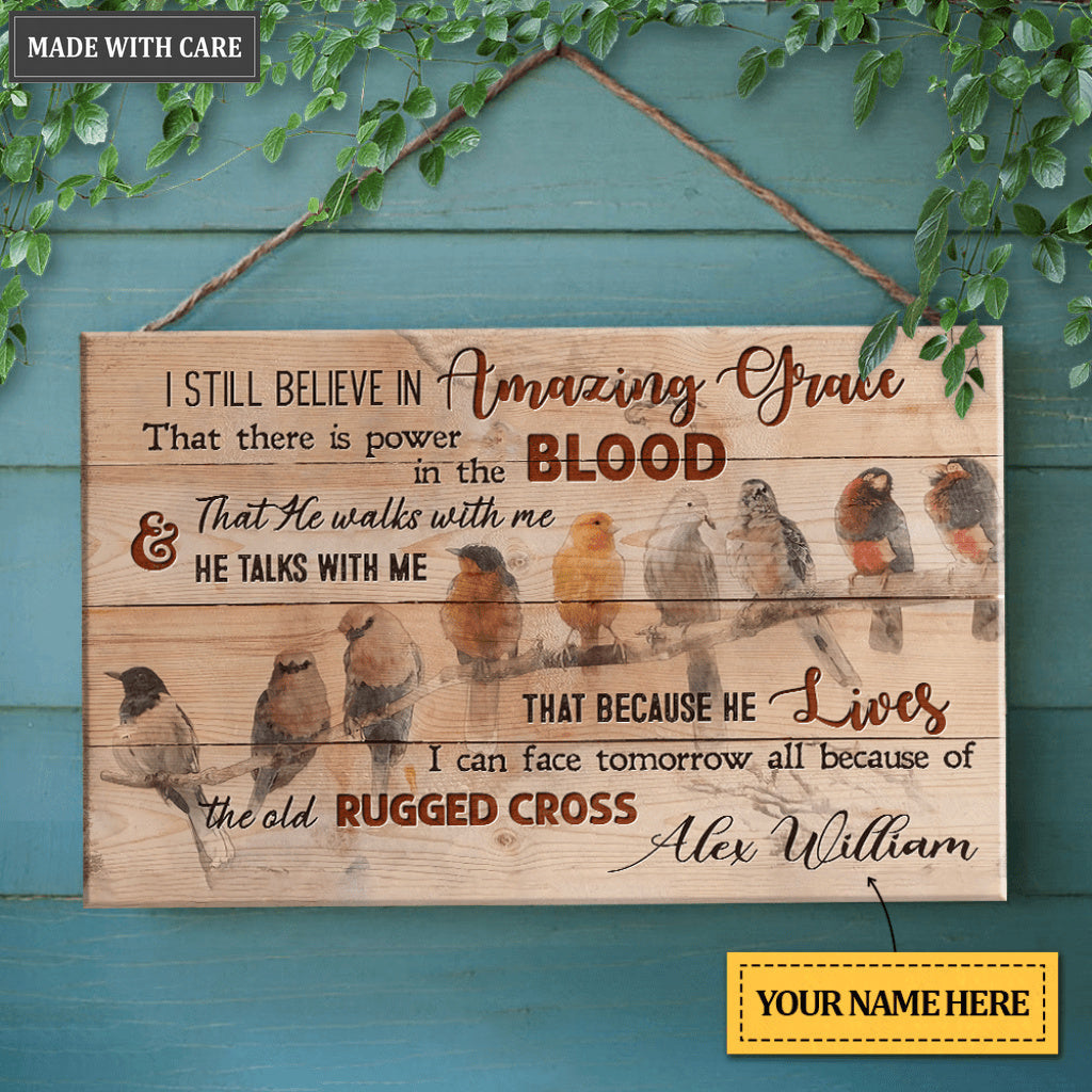 Personalized Birds On Branch Amazing Grace Wood Rectangle Sign