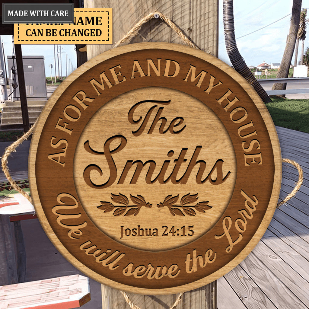Personalized Family Serve The Lord Wood Circle Sign