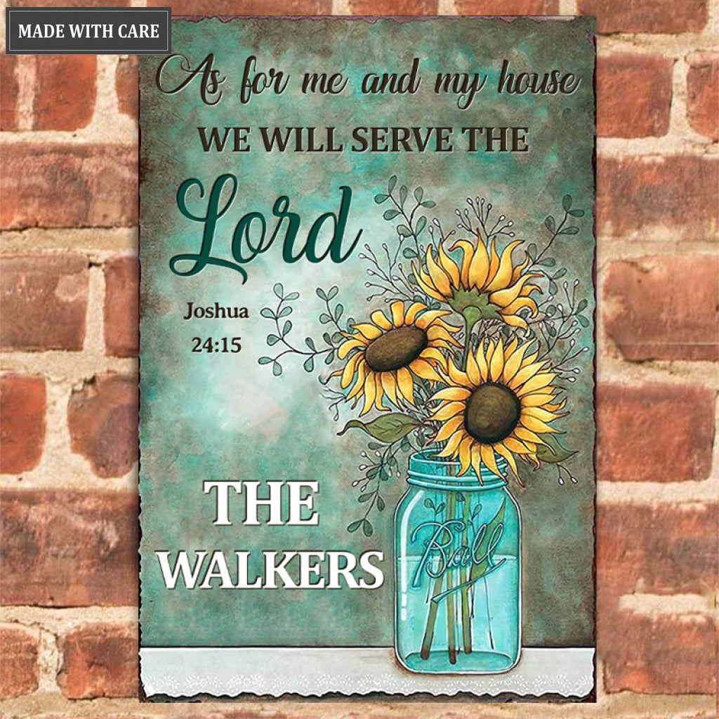 Glass bottle Floral Sunflowers Serve The Lord Personalized Metal Sign