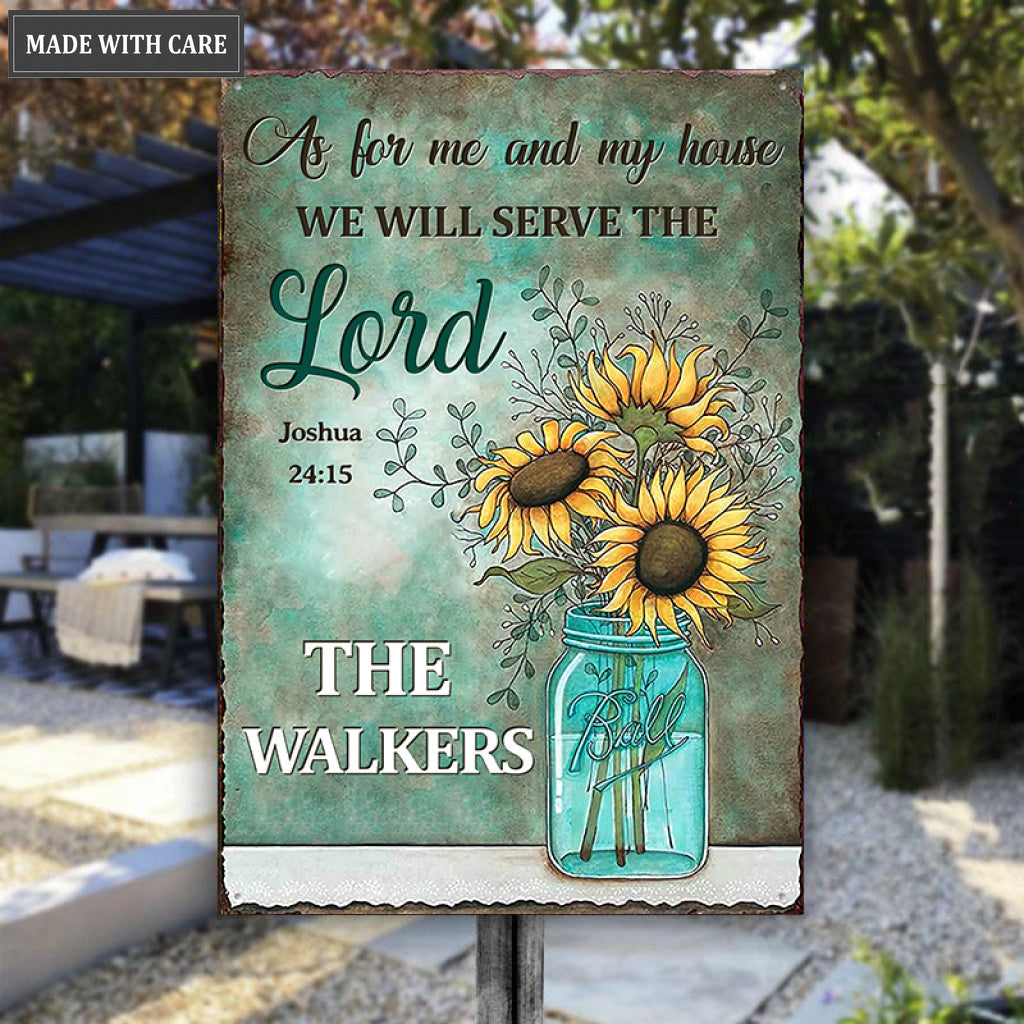 Glass bottle Floral Sunflowers Serve The Lord Personalized Metal Sign