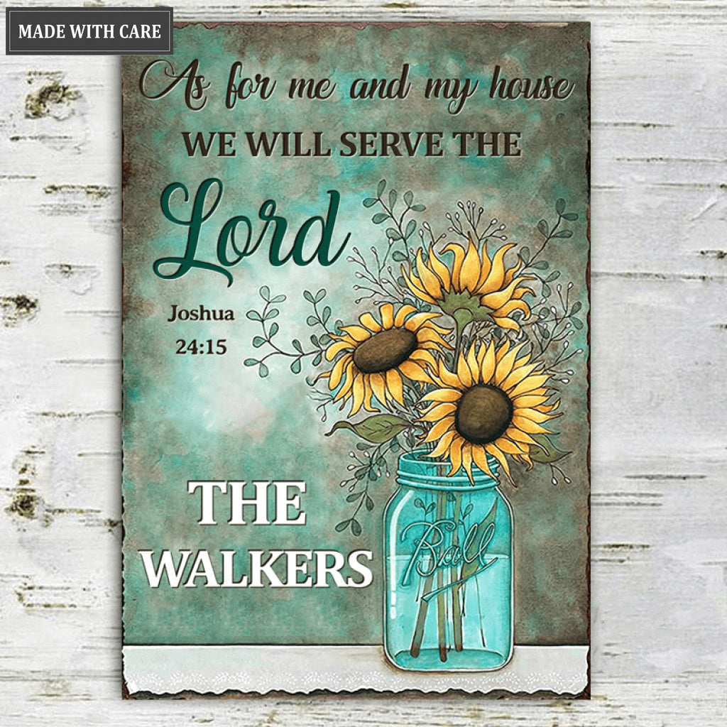 Glass bottle Floral Sunflowers Serve The Lord Personalized Metal Sign