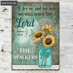 Glass bottle Floral Sunflowers Serve The Lord Personalized Metal Sign