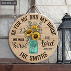 Glass bottle Floral Sunflowers Serve The Lord Personalized Wood Circle Sign